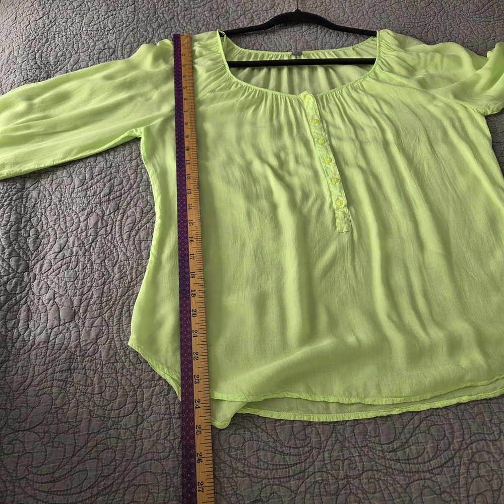 Womens M Sheer Peasant Top Pastel Green 3/4 Sleeve Button Down Boho Fairy Grunge - Picture 9 of 9